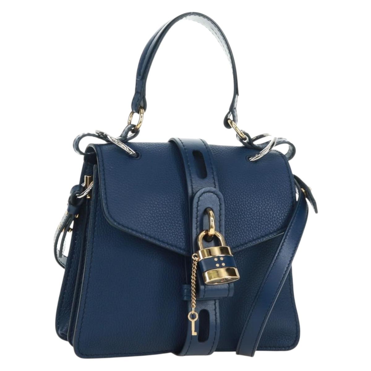 Chloe Abbey Smallday Hand Bag Leather 2way Blue Gold Silver Auth am10710V