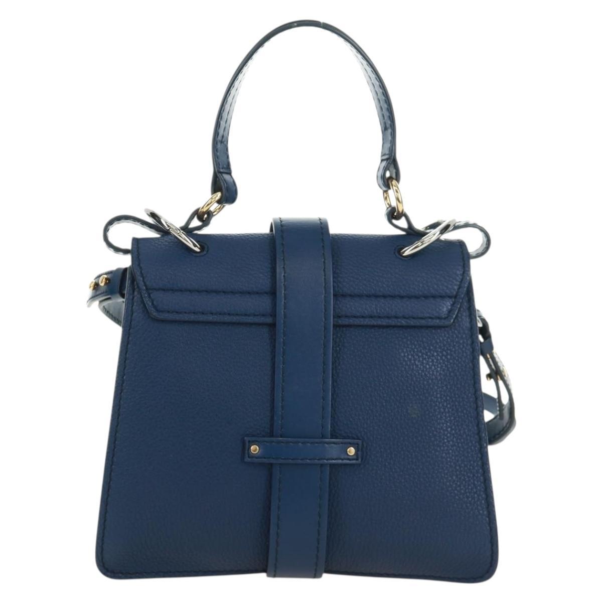 Chloe Abbey Smallday Hand Bag Leather 2way Blue Gold Silver Auth am10710V