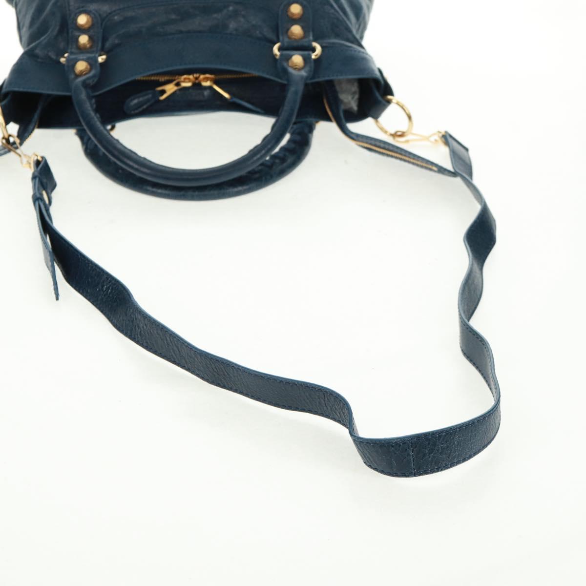 BALENCIAGA Giant Town Hand Bag Leather 2way Blue Gold Auth am10713SAV