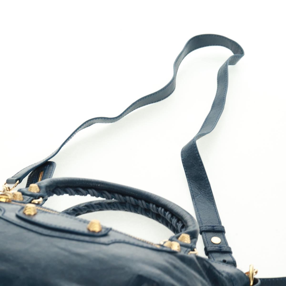 BALENCIAGA Giant Town Hand Bag Leather 2way Blue Gold Auth am10713SAV