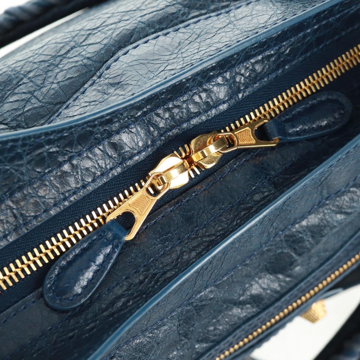 BALENCIAGA Giant Town Hand Bag Leather 2way Blue Gold Auth am10713SAV