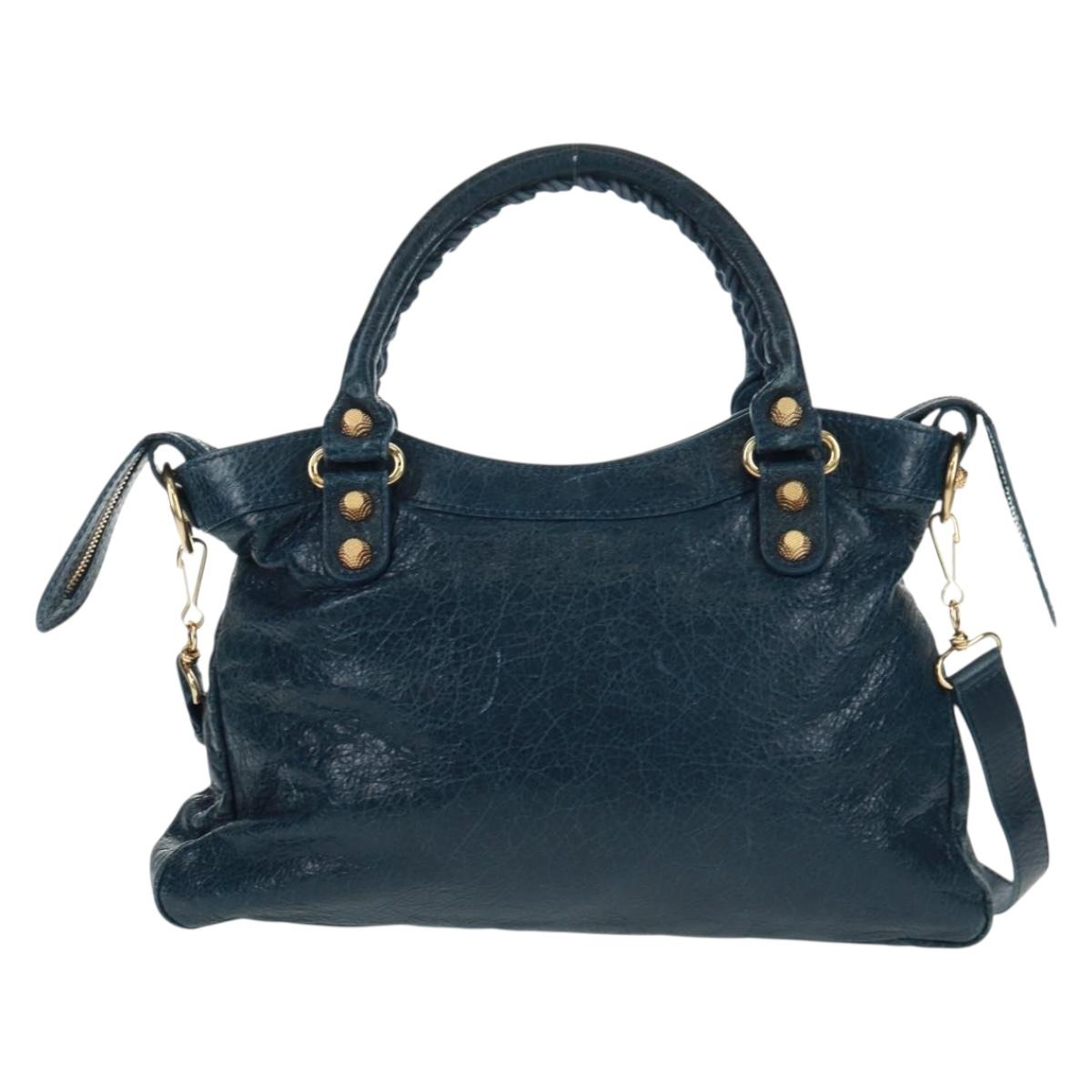BALENCIAGA Giant Town Hand Bag Leather 2way Blue Gold Auth am10713SAV