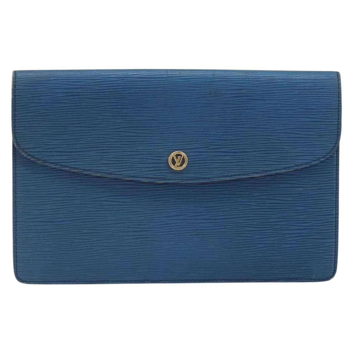 LOUIS VUITTON Epi Montaigne 23 Clutch Bag Blue M52665 LV Auth am10715