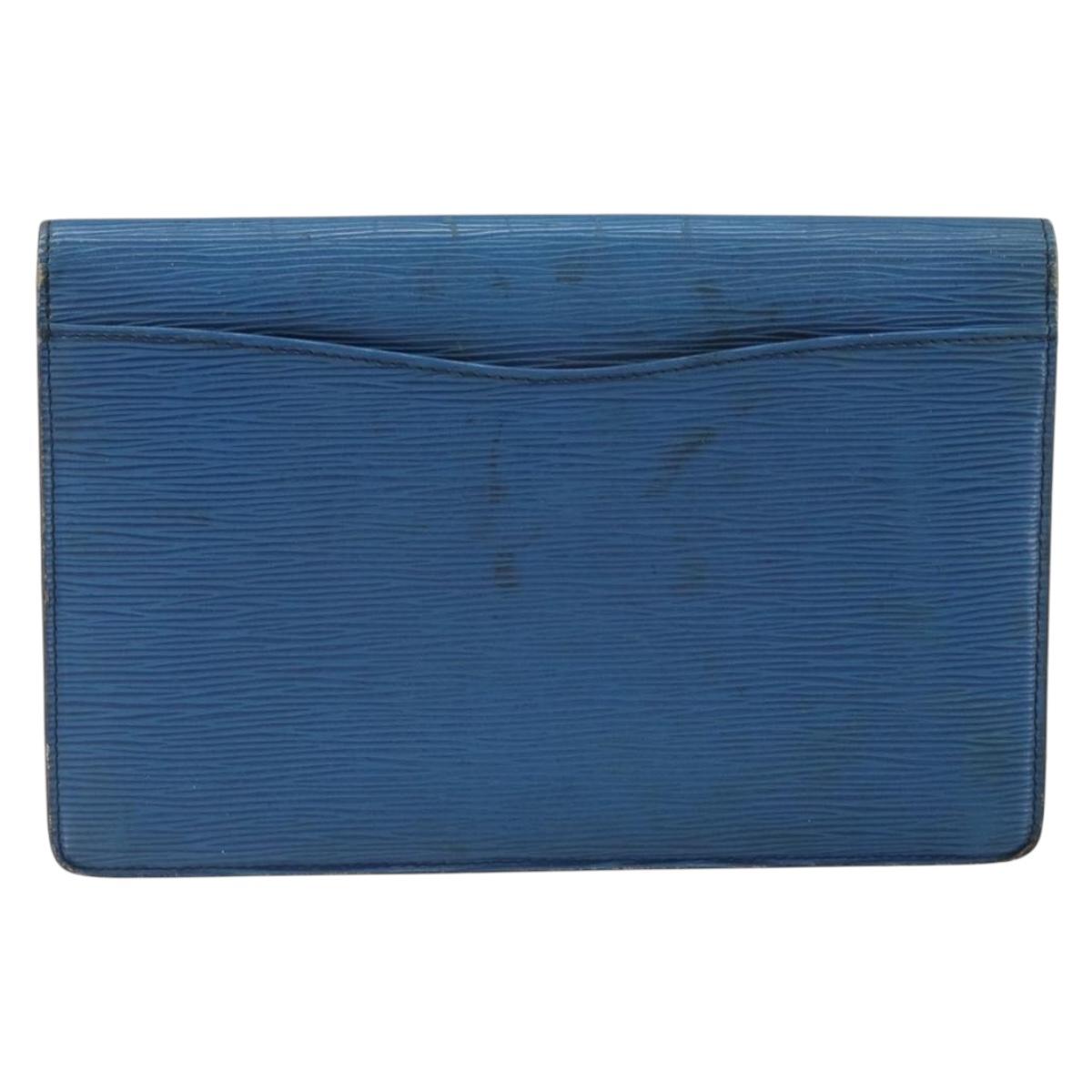 LOUIS VUITTON Epi Montaigne 23 Clutch Bag Blue M52665 LV Auth am10715
