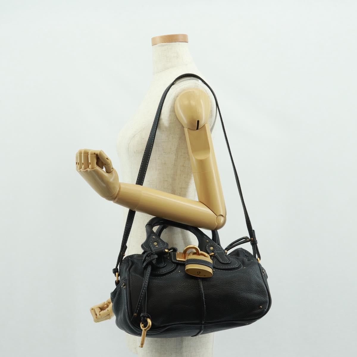 Chloe Paddington Hand Bag Leather 2way Black Gold Silver Auth am10718SV