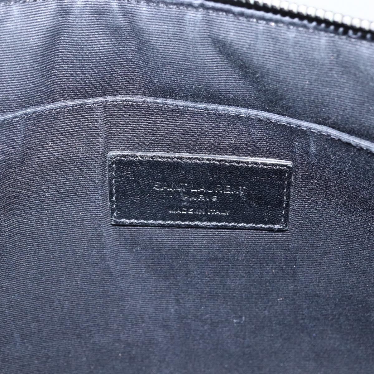 SAINT LAURENT Studs Clutch Bag Leather Black Silver Auth am10722