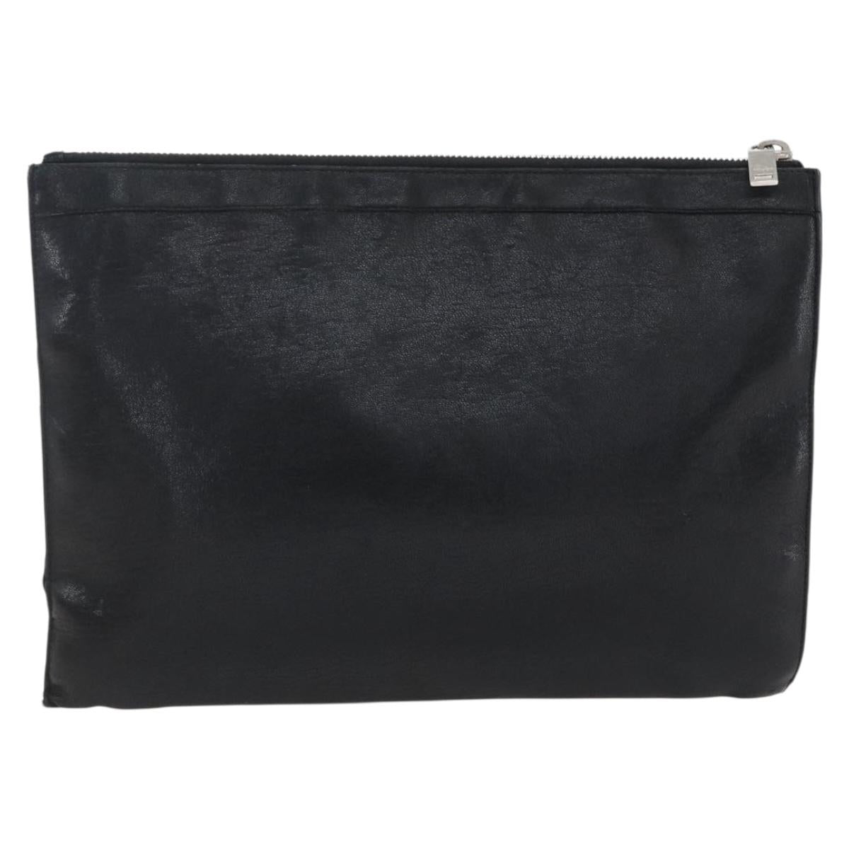 SAINT LAURENT Studs Clutch Bag Leather Black Silver Auth am10722