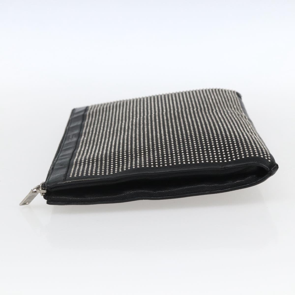 SAINT LAURENT Studs Clutch Bag Leather Black Silver Auth am10722