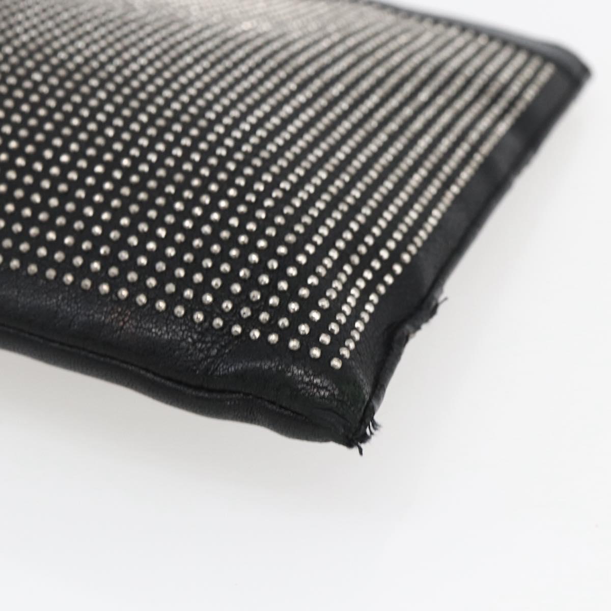 SAINT LAURENT Studs Clutch Bag Leather Black Silver Auth am10722