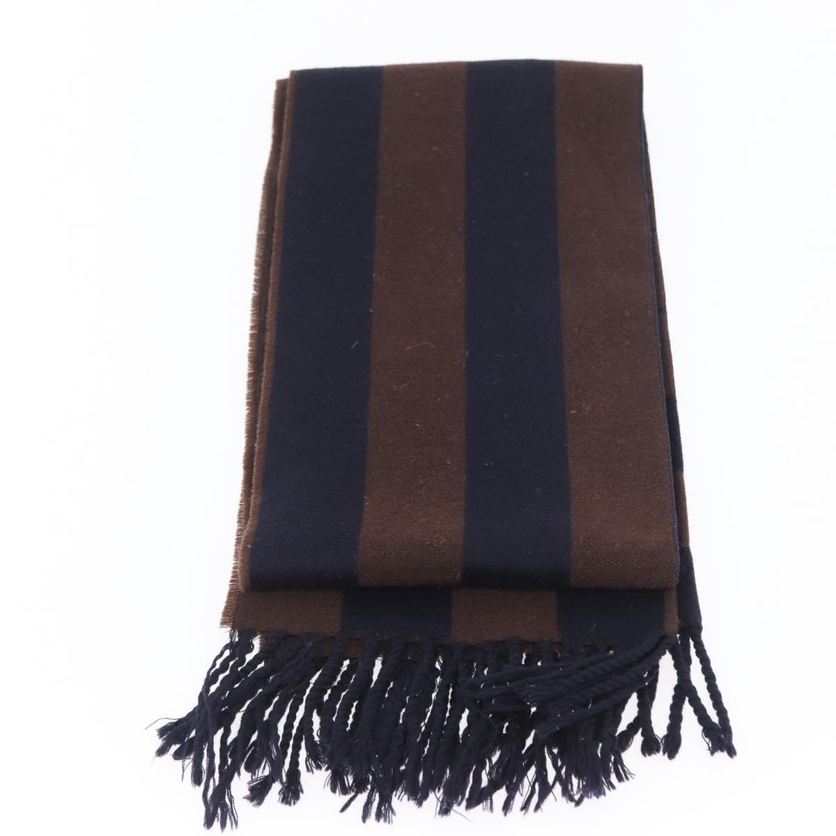 FENDI Zucca Scarf Wool Navy Brown Auth am10726V