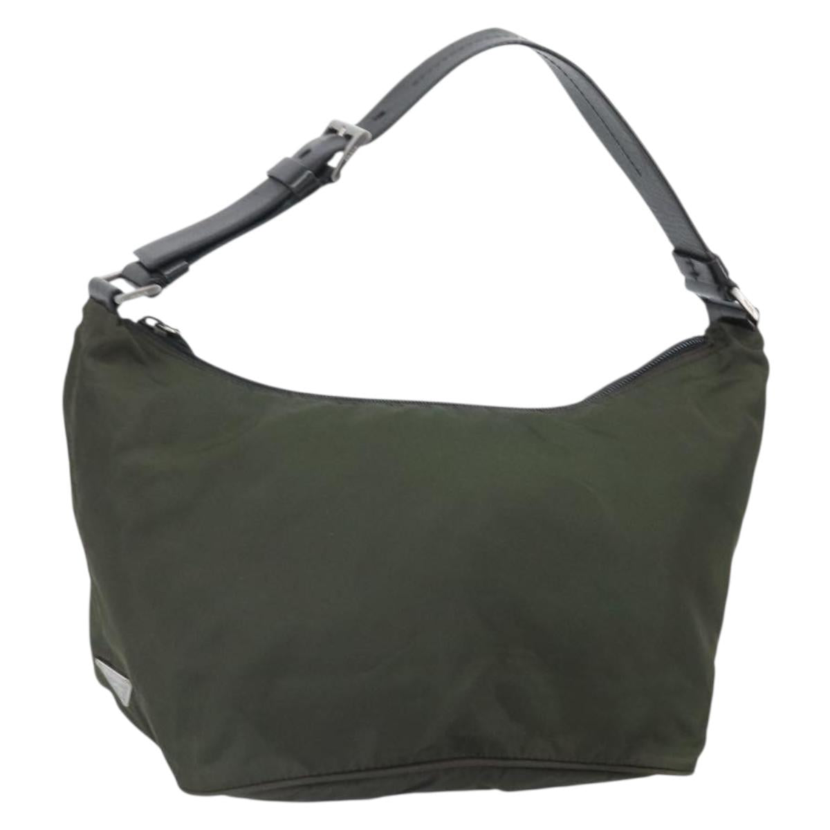 PRADA Shoulder Bag Nylon Khaki Silver Auth am10730