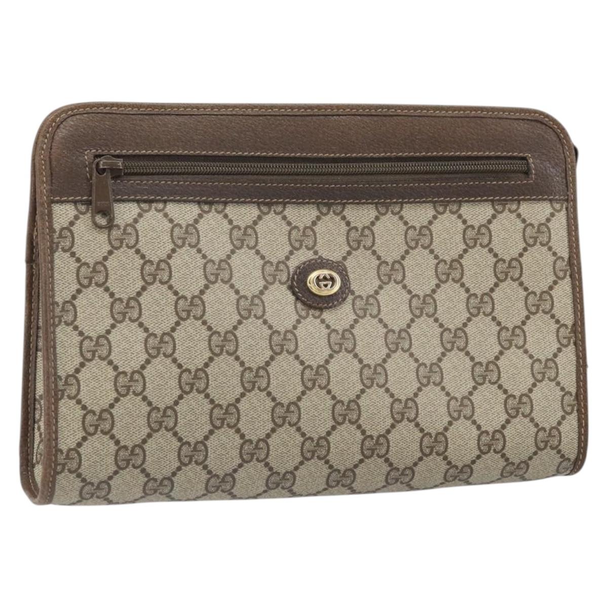 GUCCI GG Supreme Clutch Bag PVC Beige Gold 97 01 037 Auth am10731