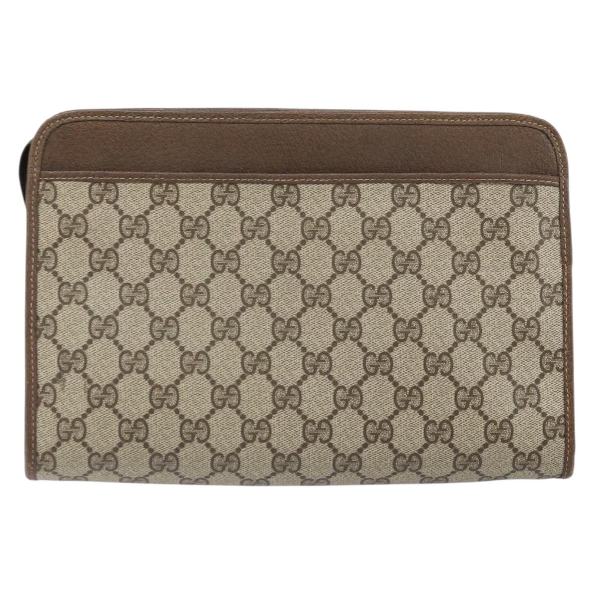 GUCCI GG Supreme Clutch Bag PVC Beige Gold 97 01 037 Auth am10731