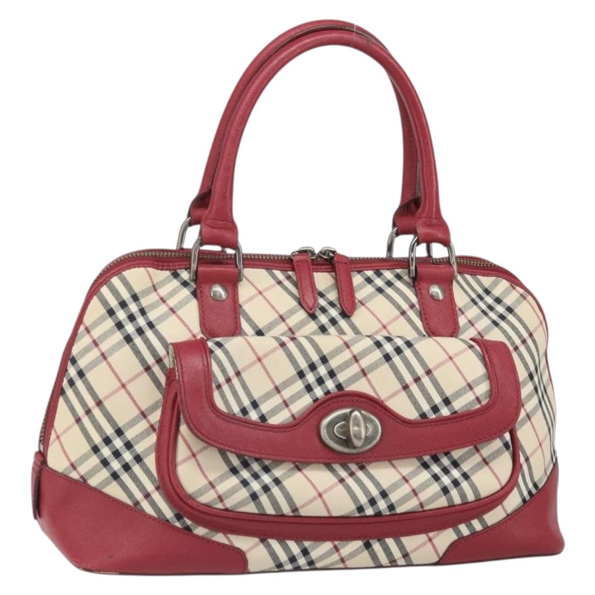 BURBERRY Nova Check Hand Bag Canvas Beige Silver Auth am10733A