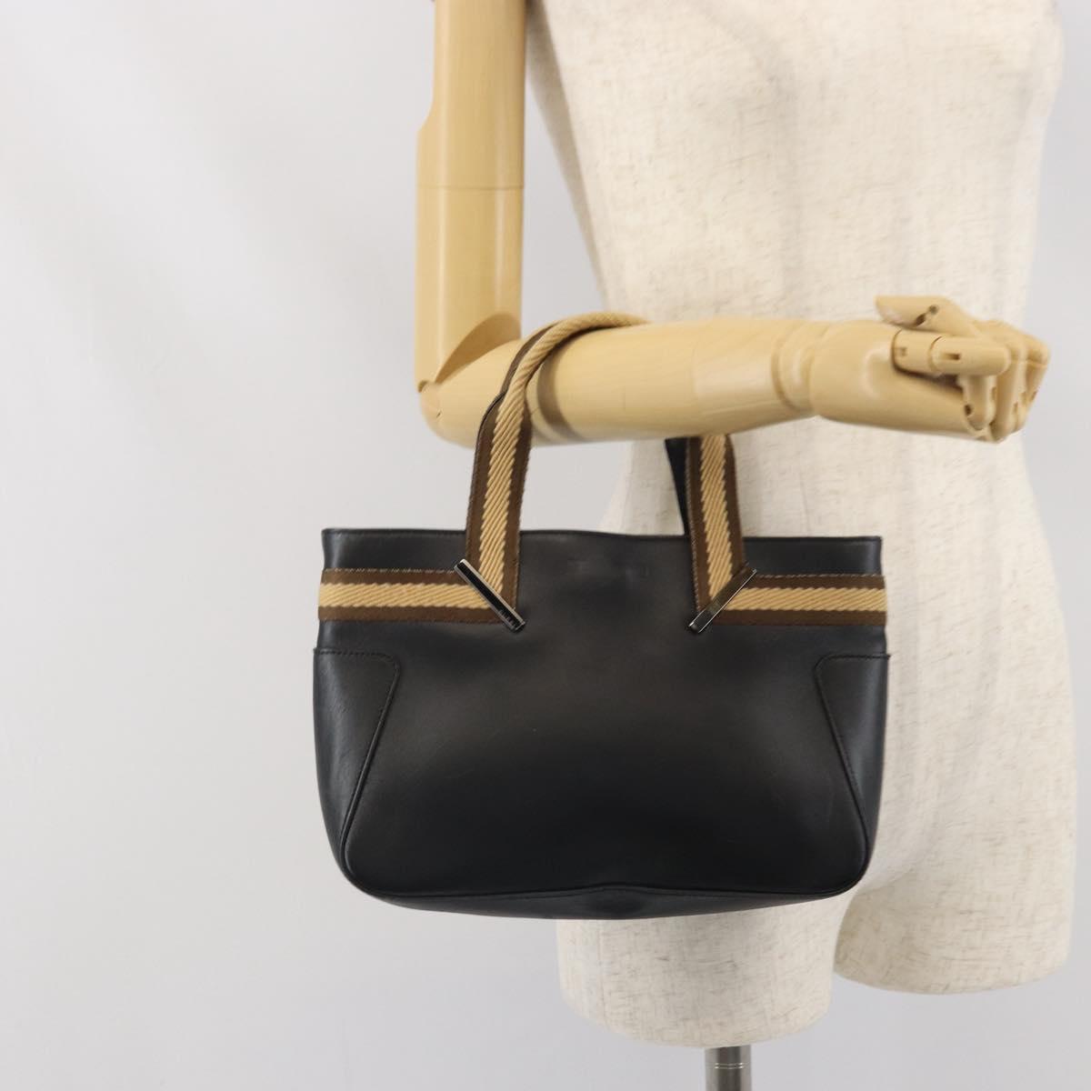 GUCCI Sherry Hand Bag Leather outlet Black Silver 000 0860 Auth am10737