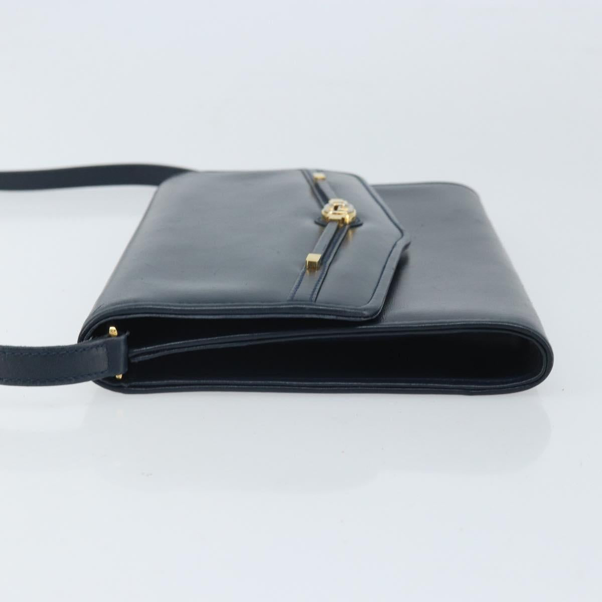 GUCCI Shoulder Bag Leather Navy Gold 406 004 2008 Auth am10743