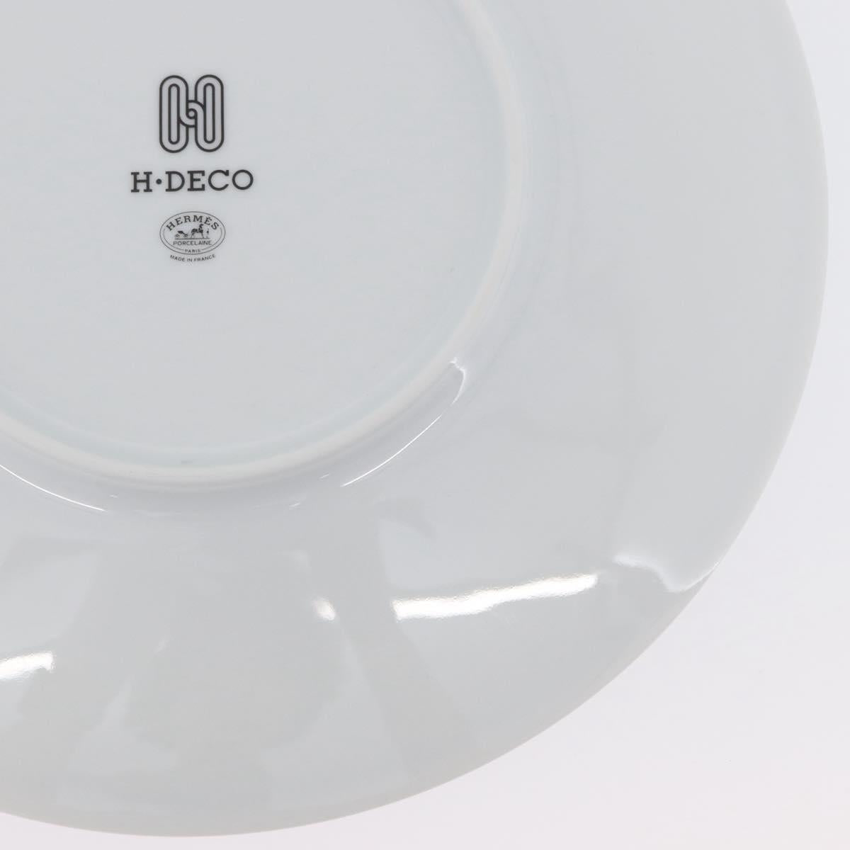HERMES H DECO Plate Pottery White Black Auth am10749SAV