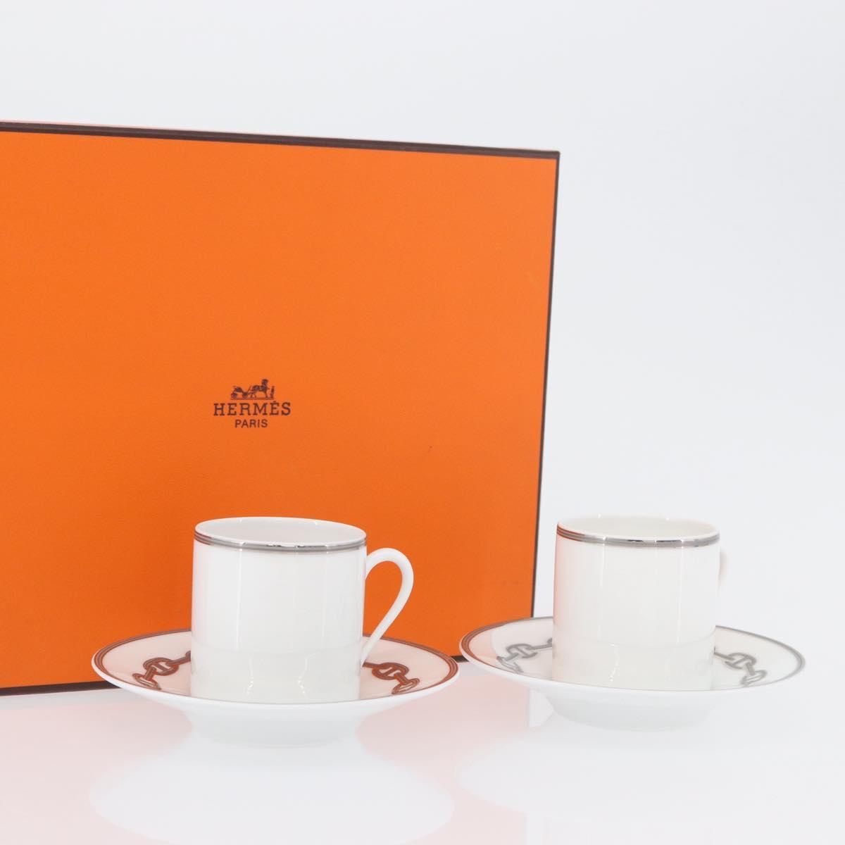 HERMES Schoendunkle Platinum Cup and Saucer Set of 2 Pottery Auth am10750SAV