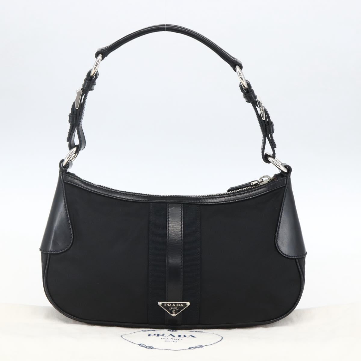 PRADA Hand Bag Nylon Leather Black Silver BR3043 Auth am10754SAV