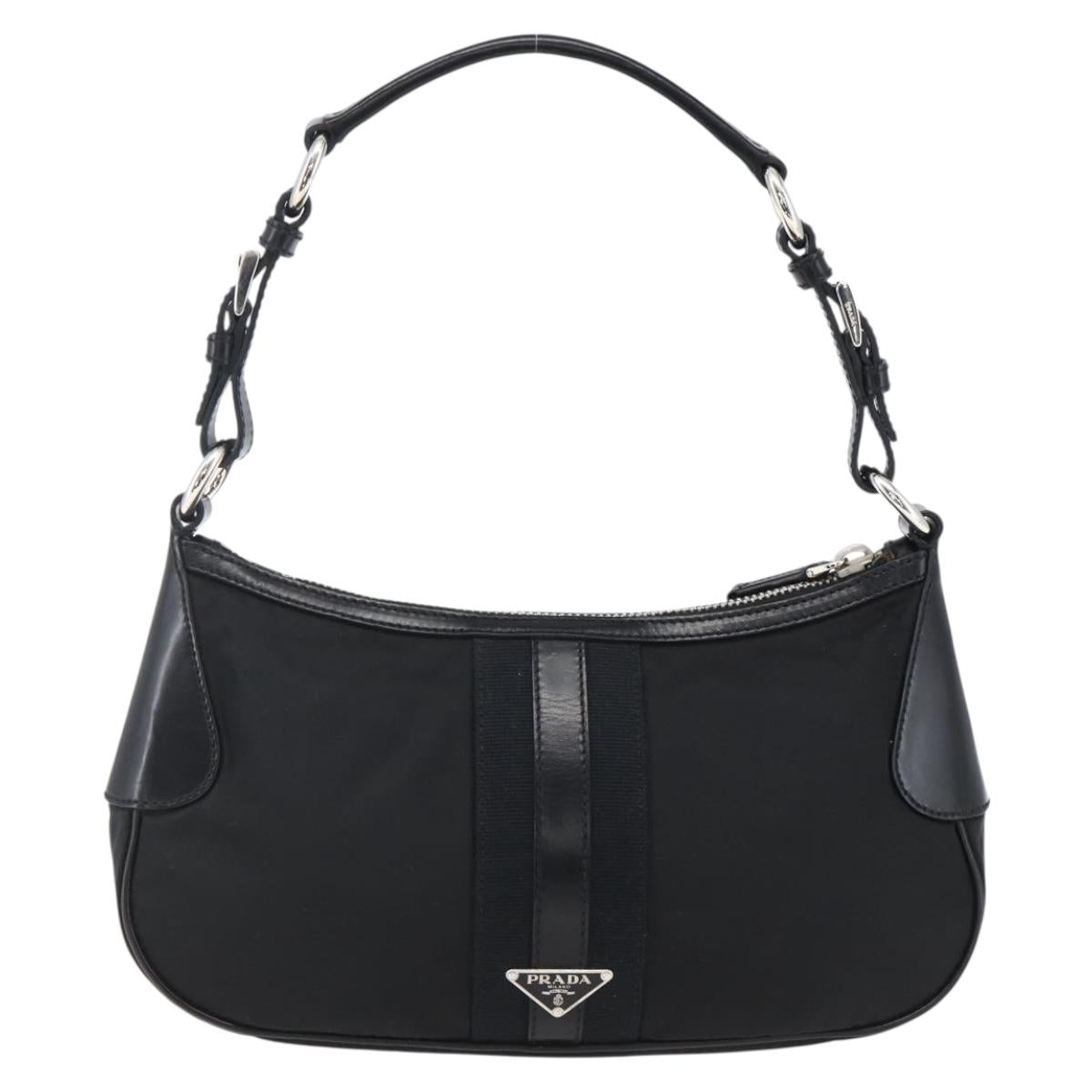 PRADA Hand Bag Nylon Leather Black Silver BR3043 Auth am10754SAV