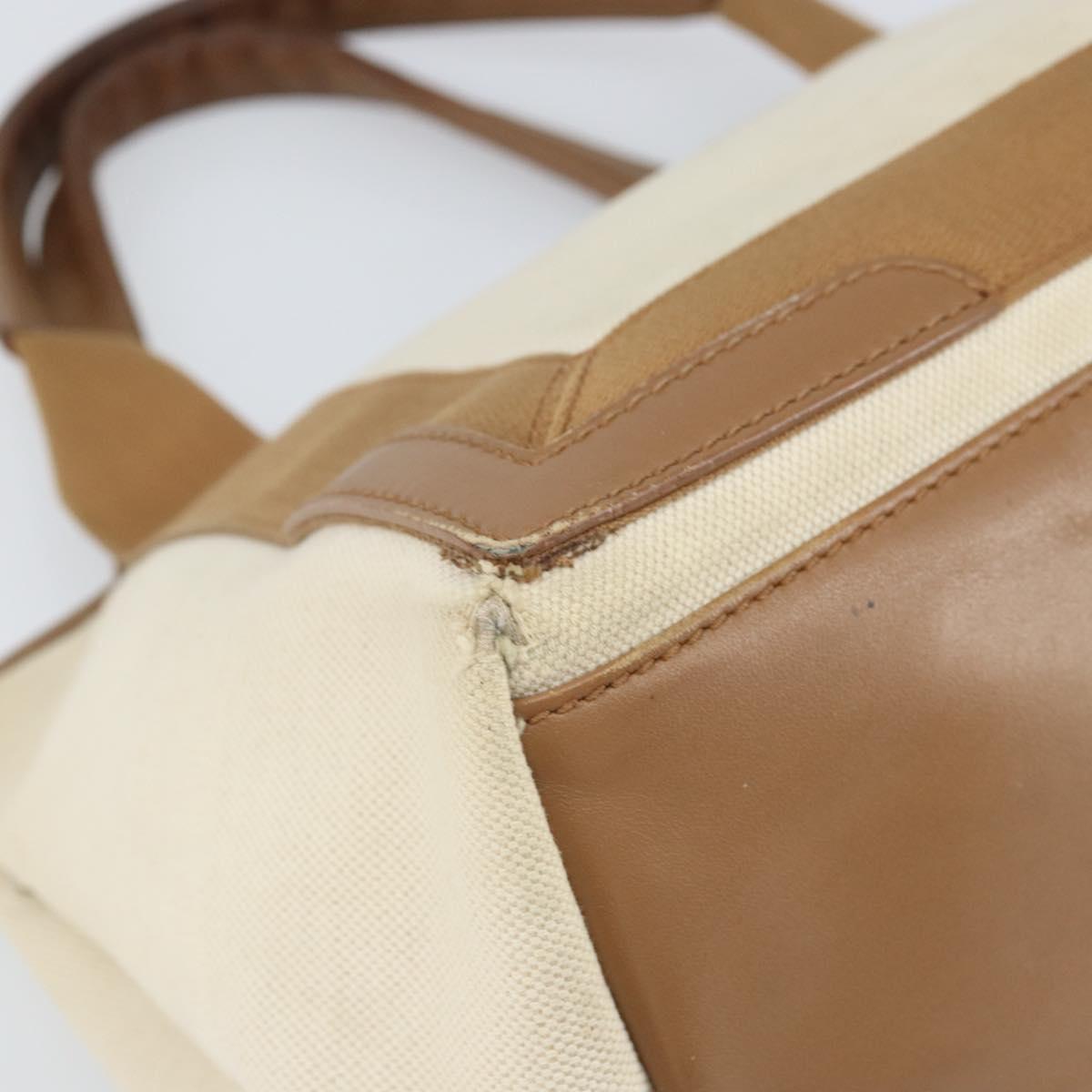 BALENCIAGA Navy Kabas Hand Bag Canvas White Beige 339933 Auth am10755