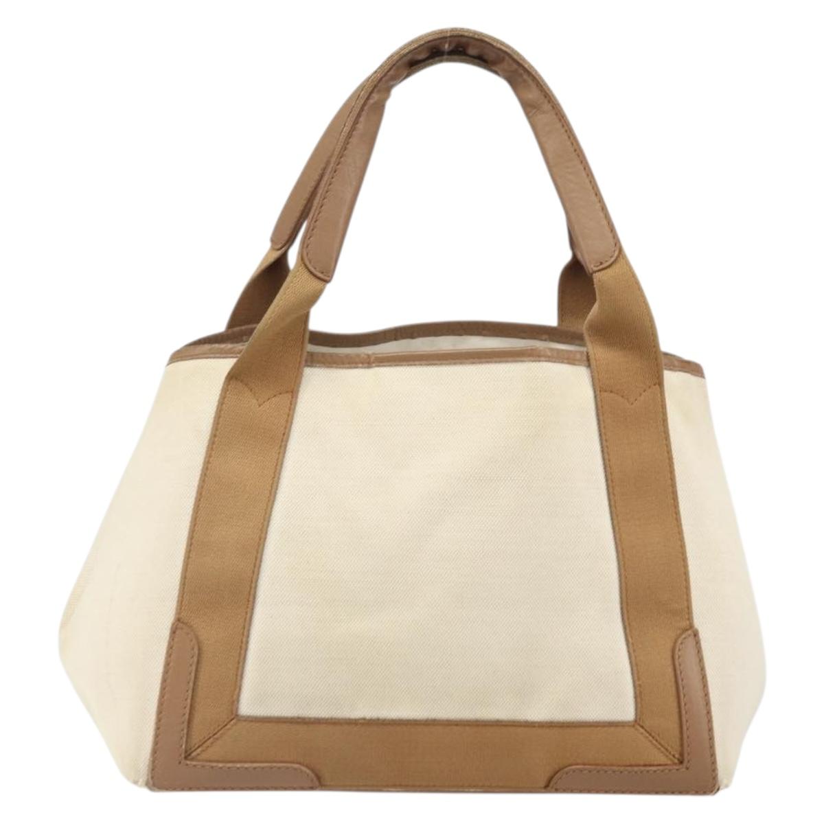 BALENCIAGA Navy Kabas Hand Bag Canvas White Beige 339933 Auth am10755