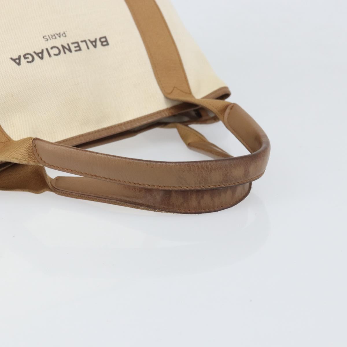 BALENCIAGA Navy Kabas Hand Bag Canvas White Beige 339933 Auth am10755