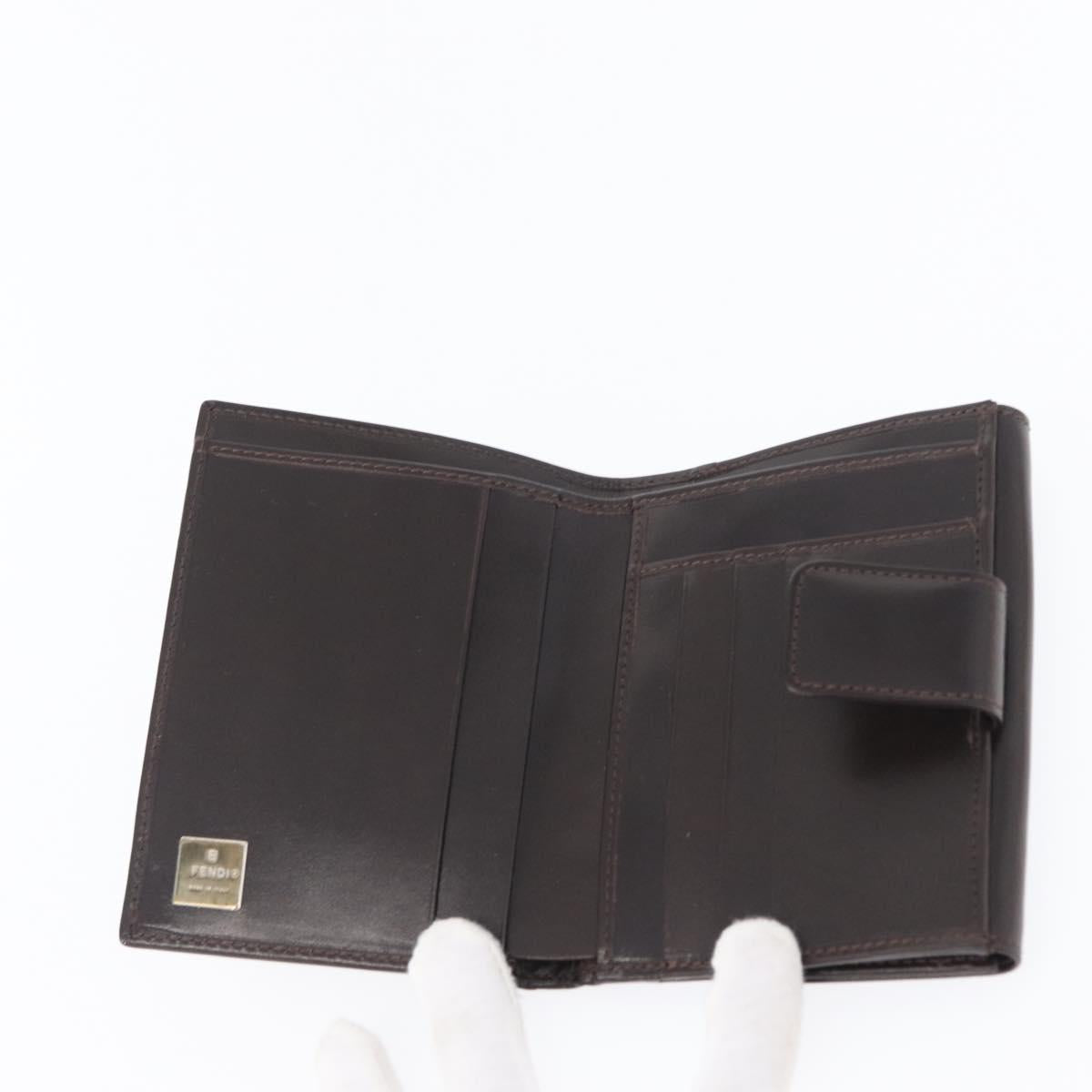 FENDI Zucca Canvas Wallet Leather Black Brown Auth am10756V