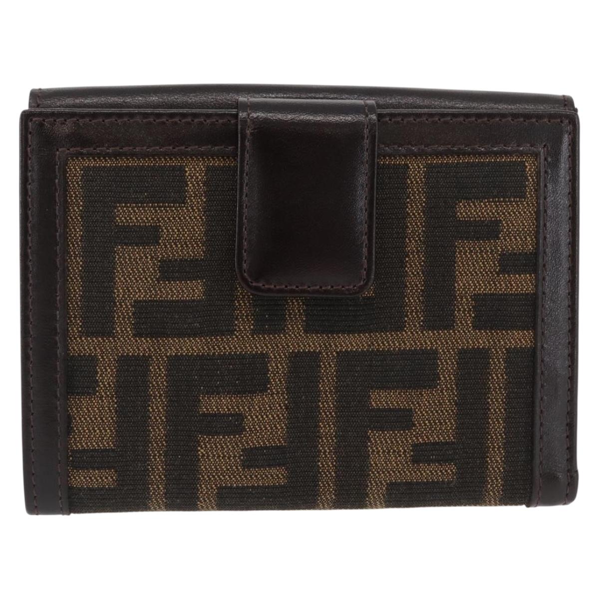 FENDI Zucca Canvas Wallet Leather Black Brown Auth am10756V