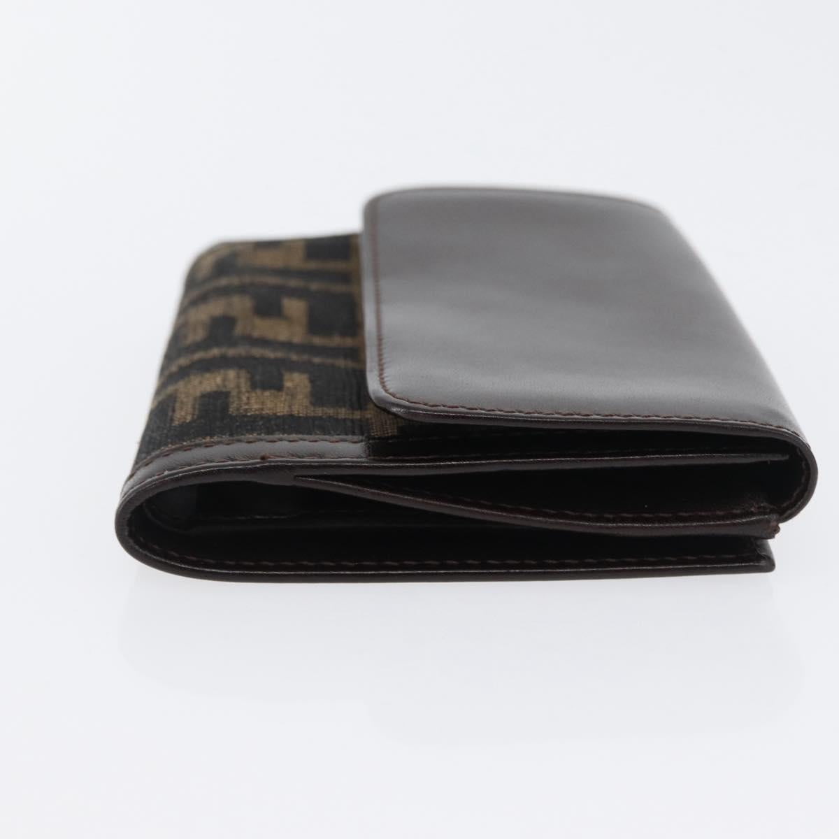 FENDI Zucca Canvas Wallet Leather Black Brown Auth am10756V