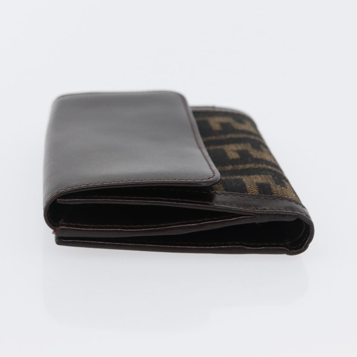 FENDI Zucca Canvas Wallet Leather Black Brown Auth am10756V