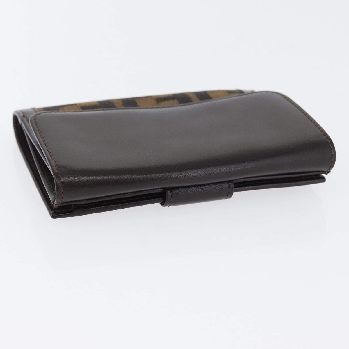 FENDI Zucca Canvas Wallet Leather Black Brown Auth am10756V