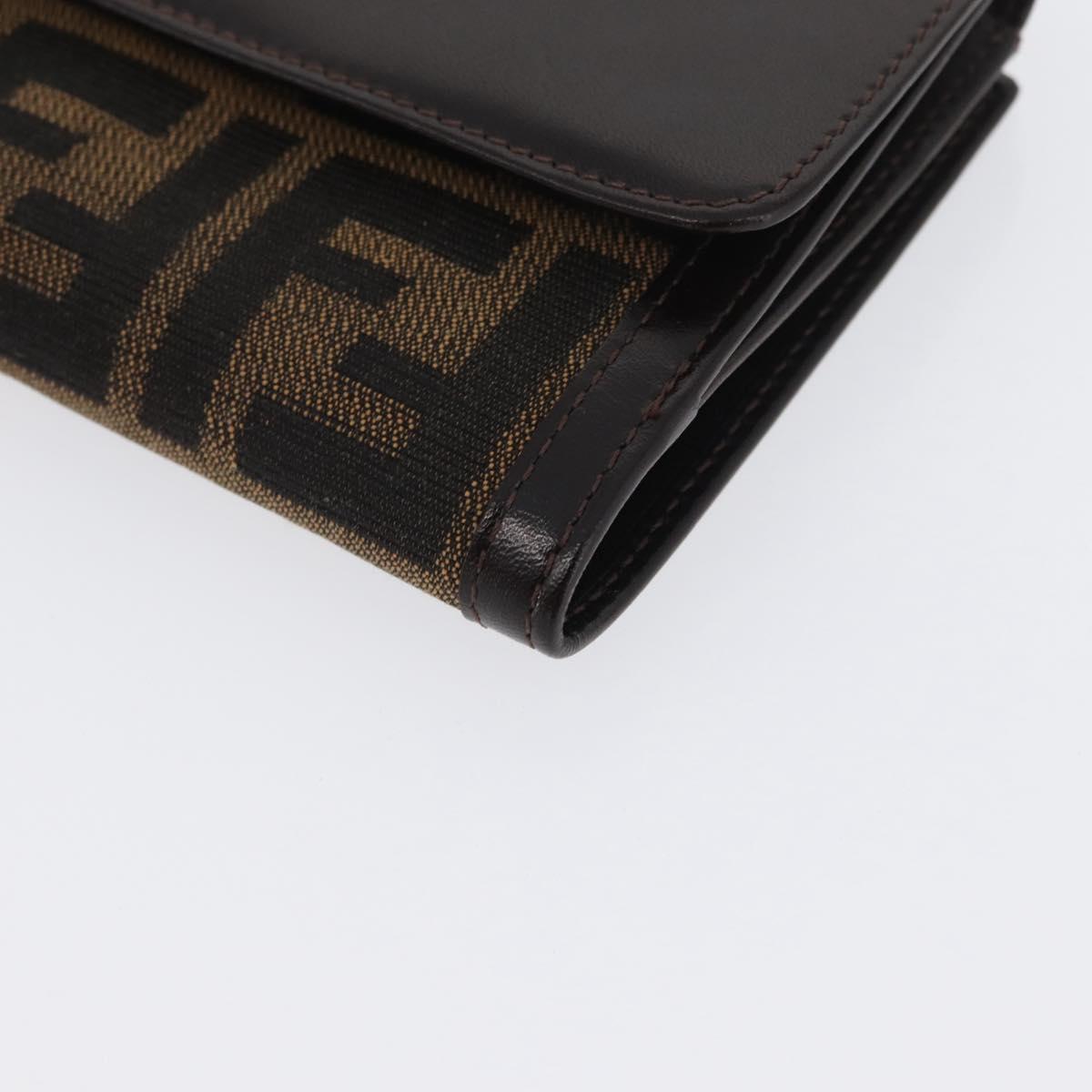 FENDI Zucca Canvas Wallet Leather Black Brown Auth am10756V