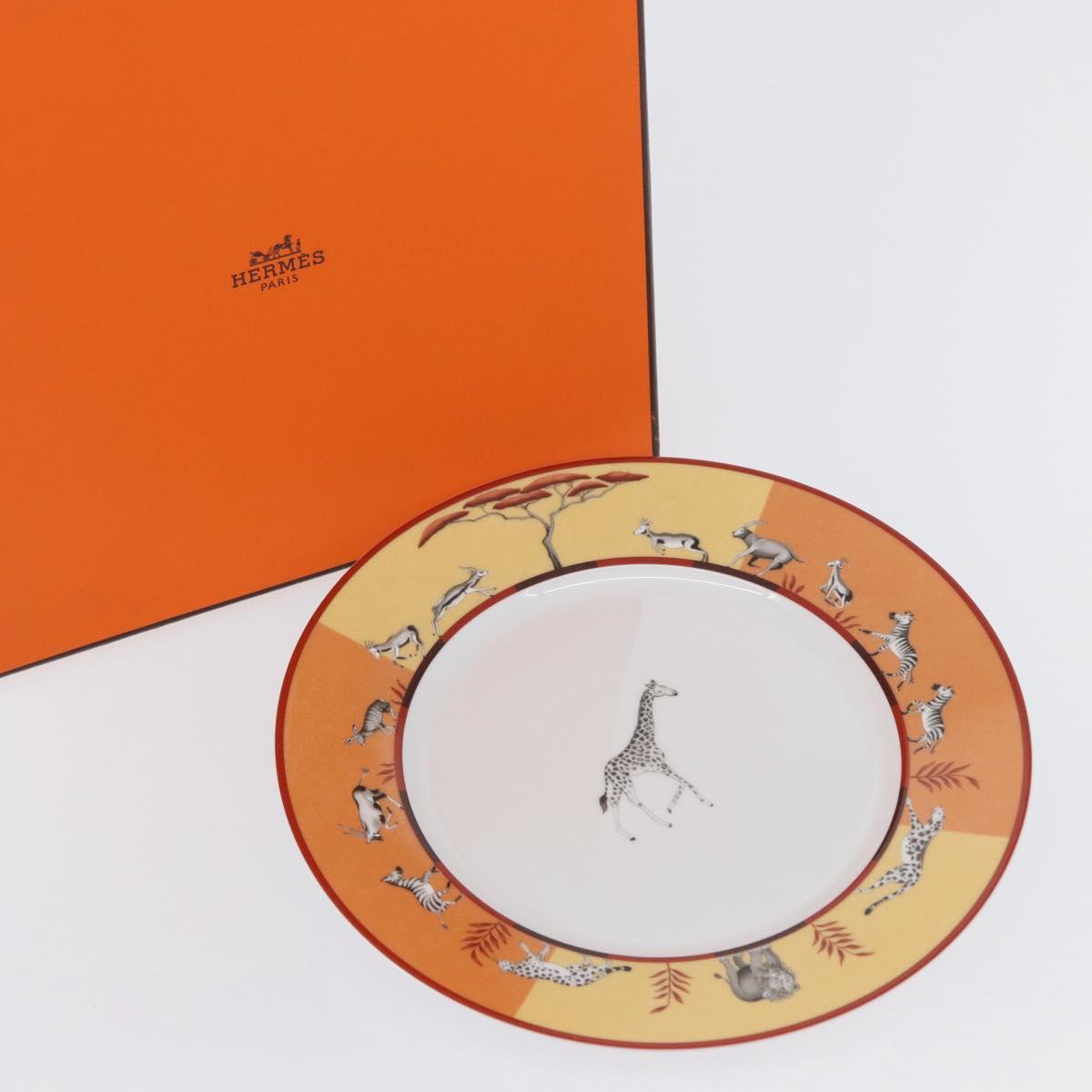 HERMES Africa Plate Pottery White Yellow Orange Auth am10758SAV