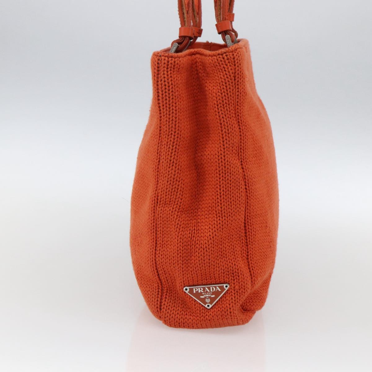 PRADA Hand Bag Wool Orange Silver Auth am10760