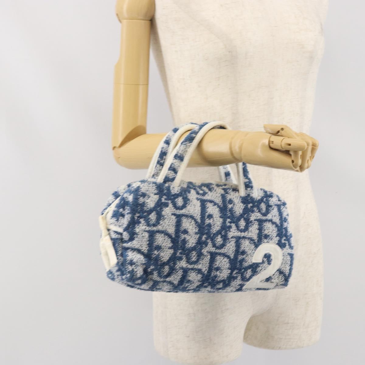 Christian Dior Trotter Canvas Hand Bag Pile Blue Auth am10761