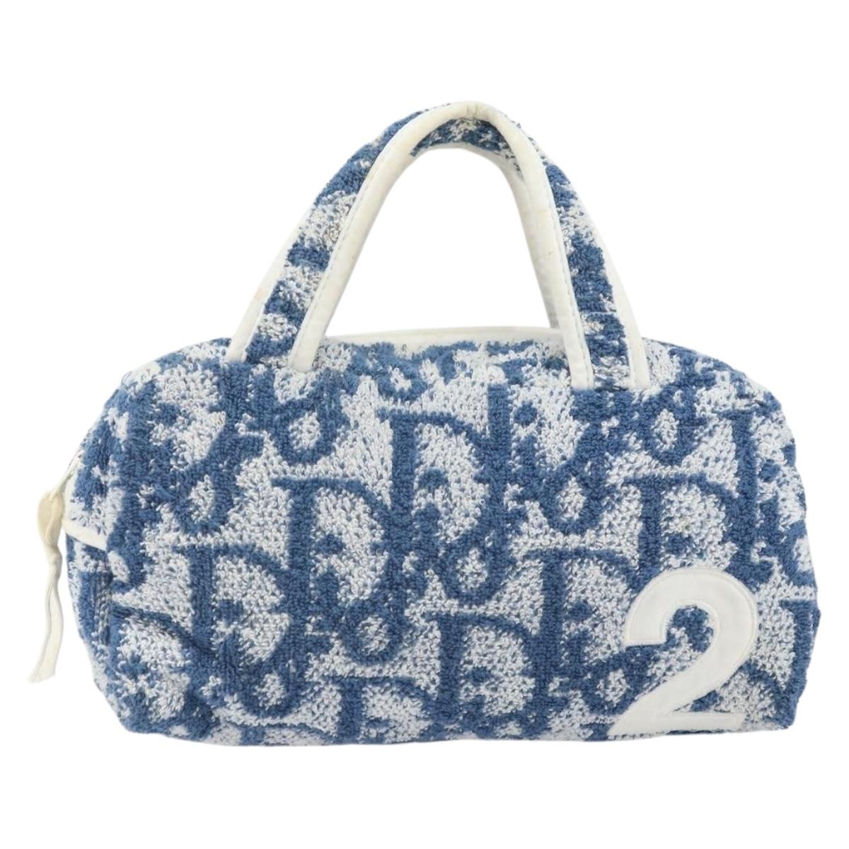 Christian Dior Trotter Canvas Hand Bag Pile Blue Auth am10761