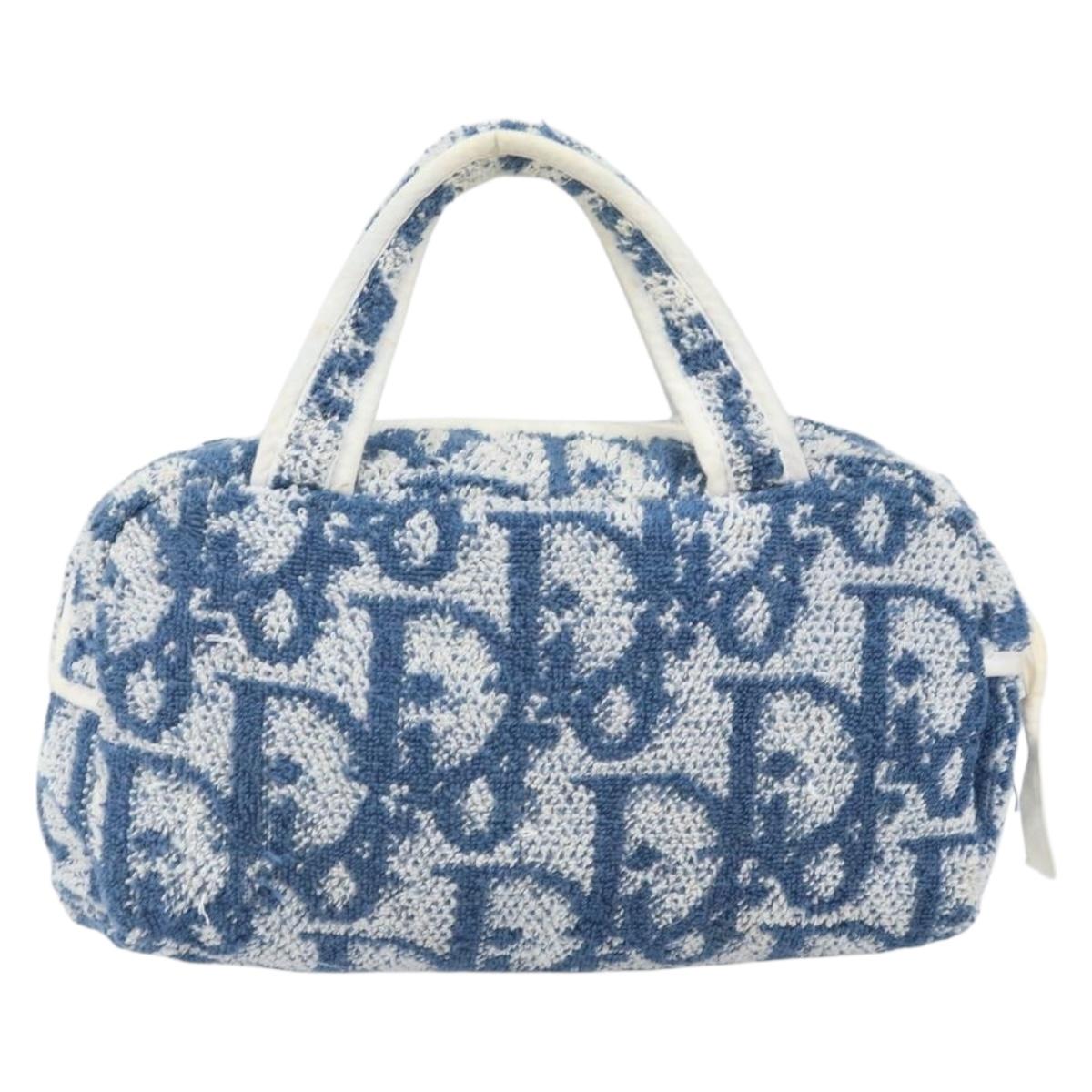 Christian Dior Trotter Canvas Hand Bag Pile Blue Auth am10761