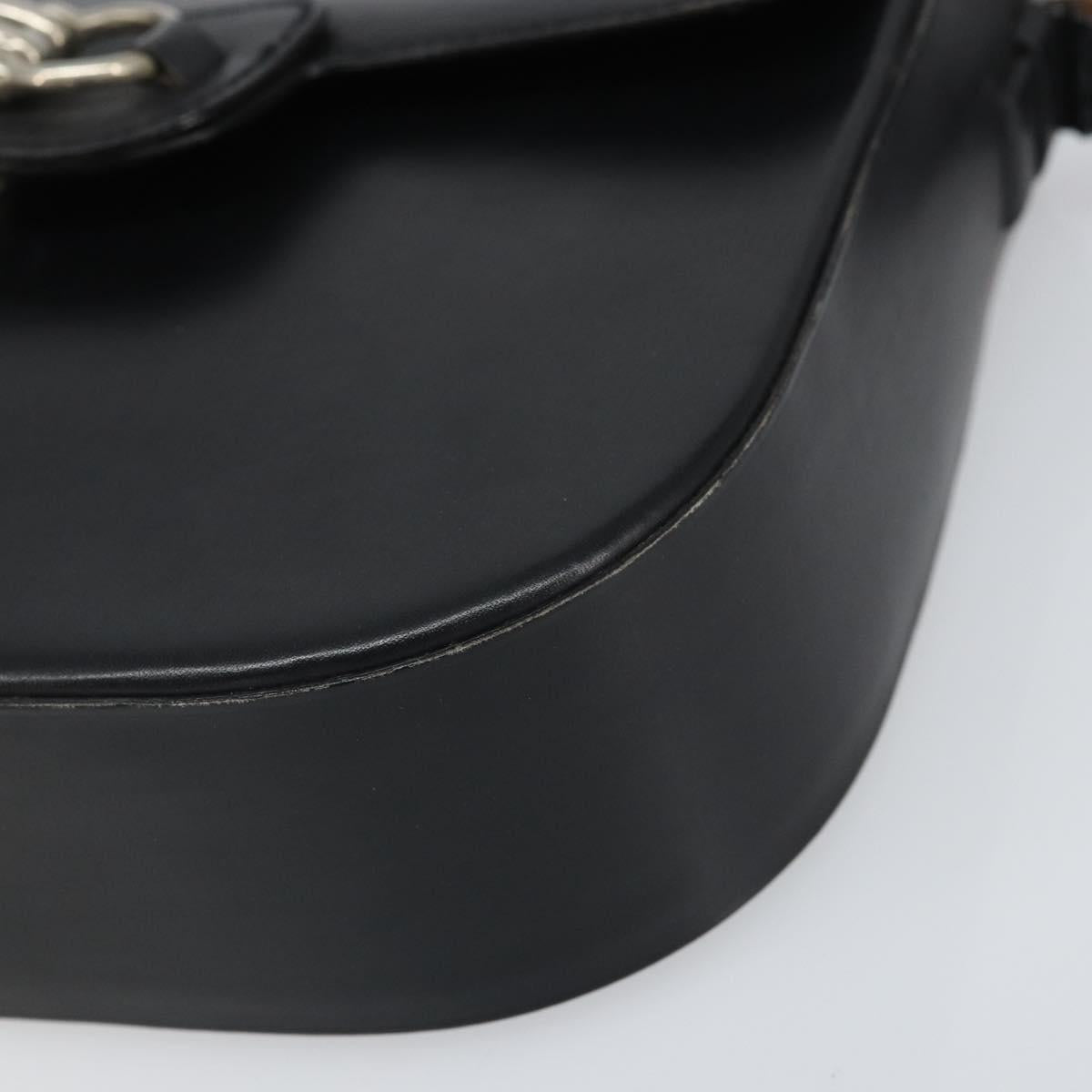 Christian Dior Horsebit Shoulder Bag Leather Black Silver Auth am10763