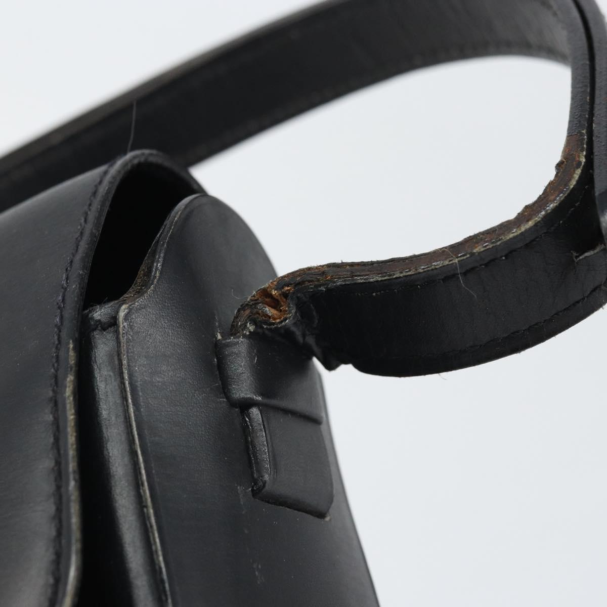 Christian Dior Horsebit Shoulder Bag Leather Black Silver Auth am10763