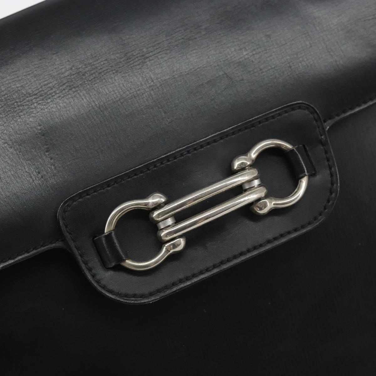 Christian Dior Horsebit Shoulder Bag Leather Black Silver Auth am10763