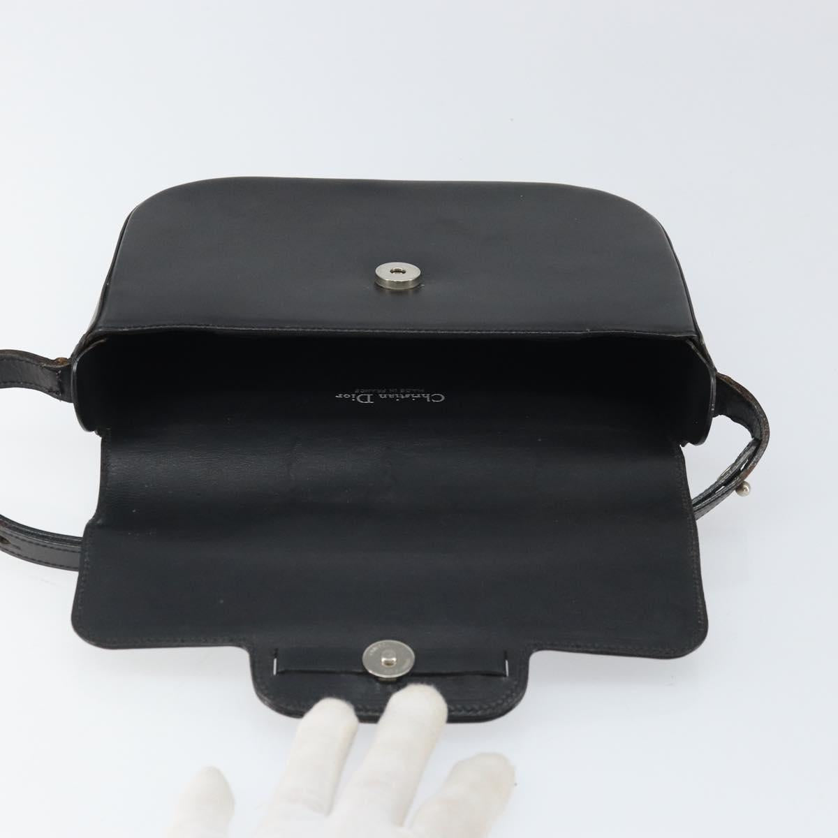 Christian Dior Horsebit Shoulder Bag Leather Black Silver Auth am10763