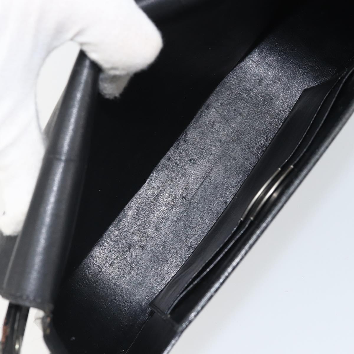 Christian Dior Horsebit Shoulder Bag Leather Black Silver Auth am10763