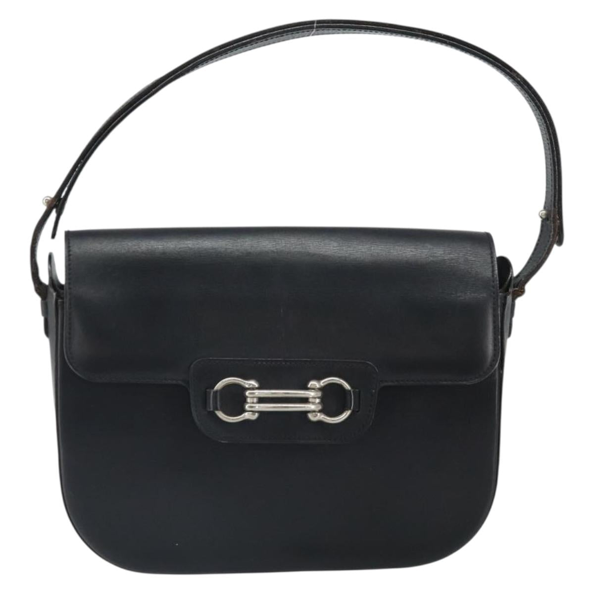 Christian Dior Horsebit Shoulder Bag Leather Black Silver Auth am10763
