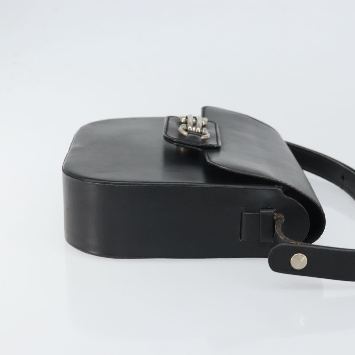 Christian Dior Horsebit Shoulder Bag Leather Black Silver Auth am10763