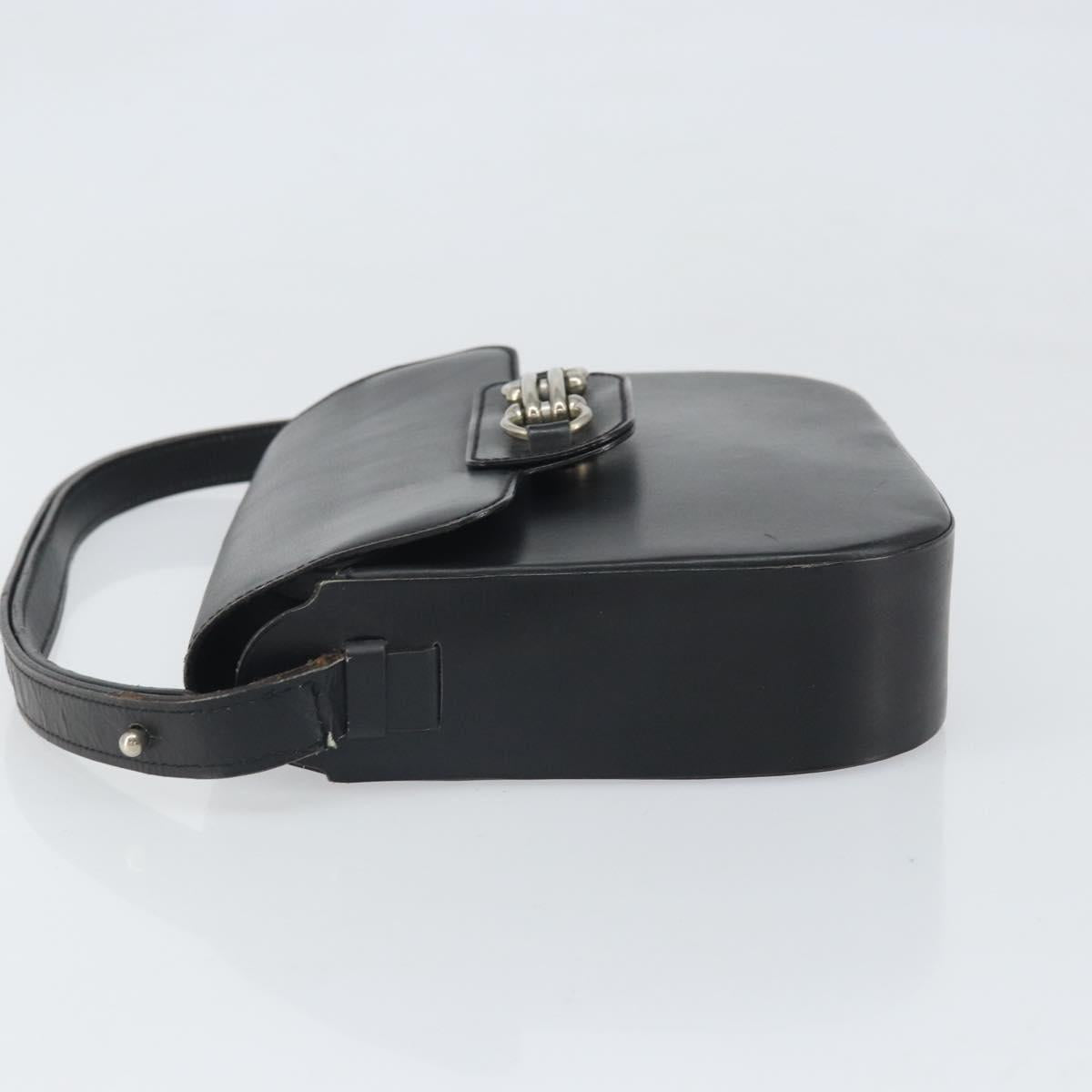 Christian Dior Horsebit Shoulder Bag Leather Black Silver Auth am10763