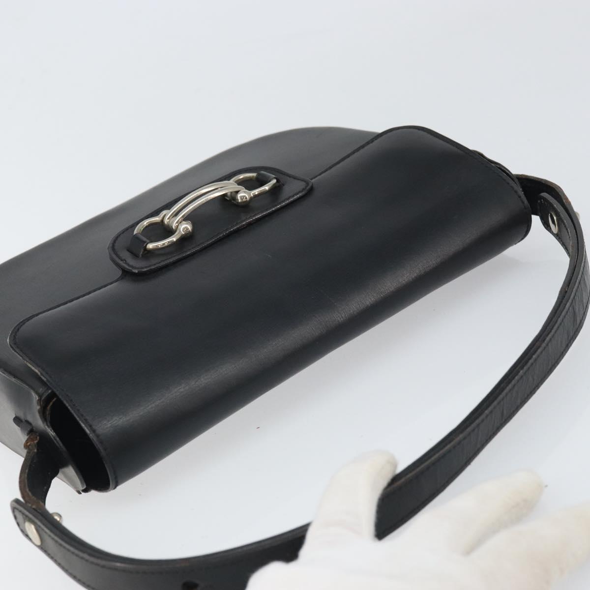 Christian Dior Horsebit Shoulder Bag Leather Black Silver Auth am10763