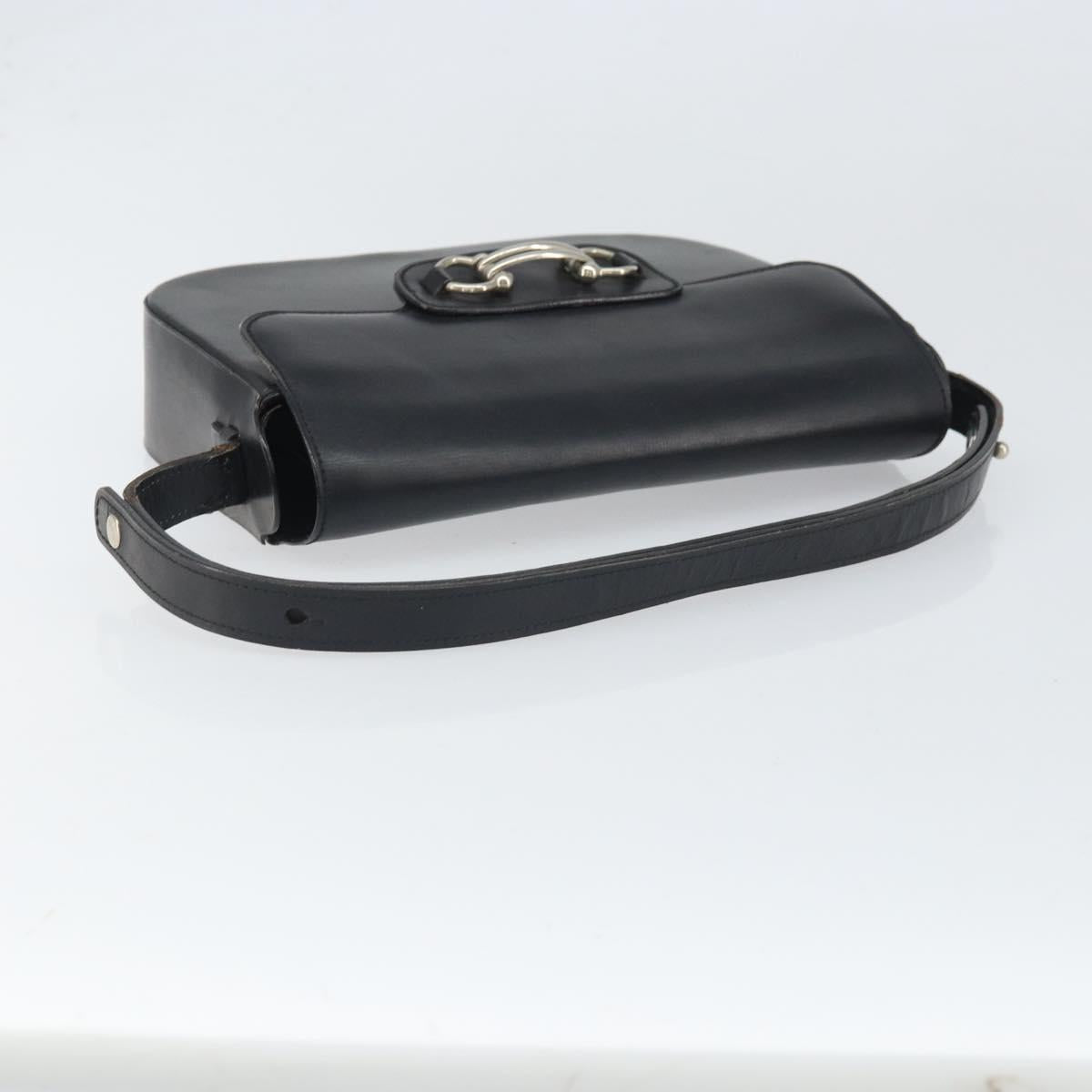 Christian Dior Horsebit Shoulder Bag Leather Black Silver Auth am10763