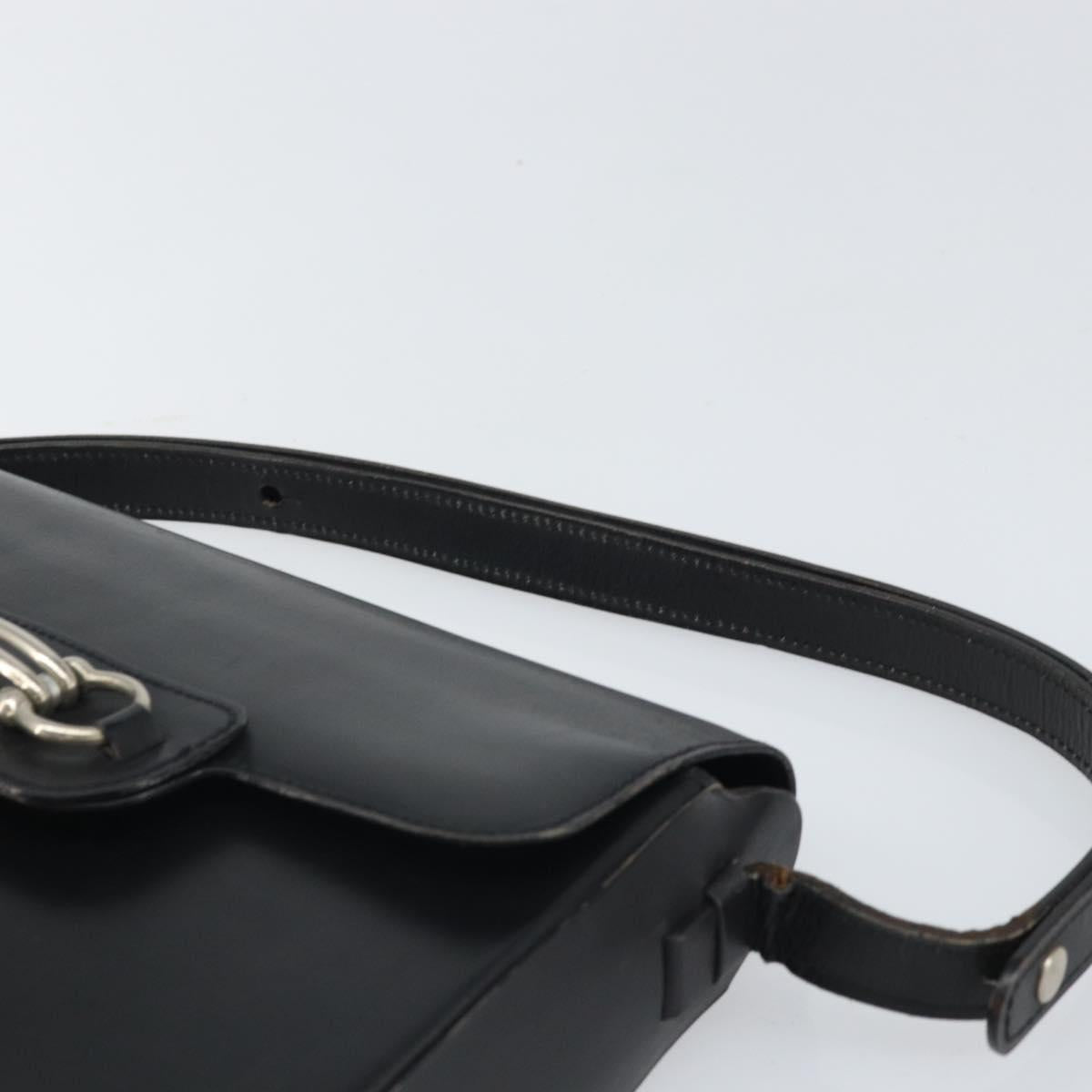 Christian Dior Horsebit Shoulder Bag Leather Black Silver Auth am10763