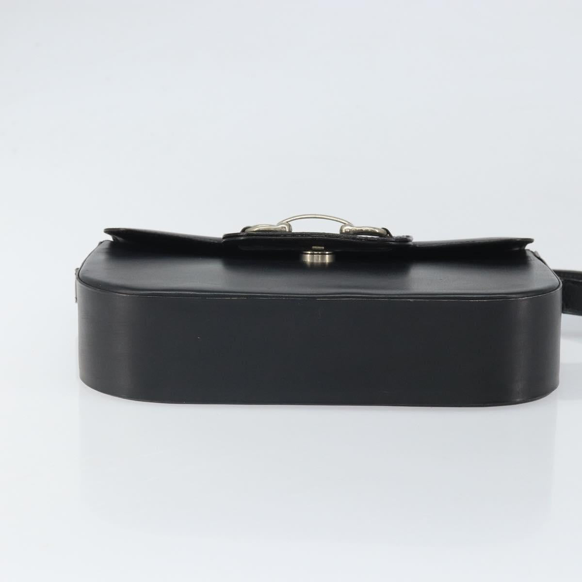 Christian Dior Horsebit Shoulder Bag Leather Black Silver Auth am10763